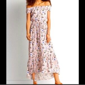 American Eagle Outfitters Boho Blush Pink Floral Off-Shoulder Maxi Dress